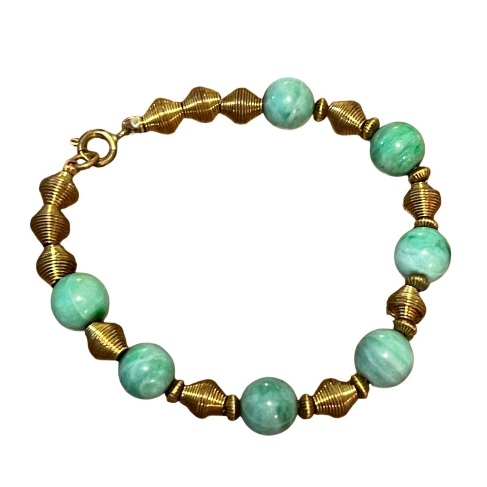 Jade Beaded Bracelet Gold Tone Accent Beads Women Fashion Jewelry‎